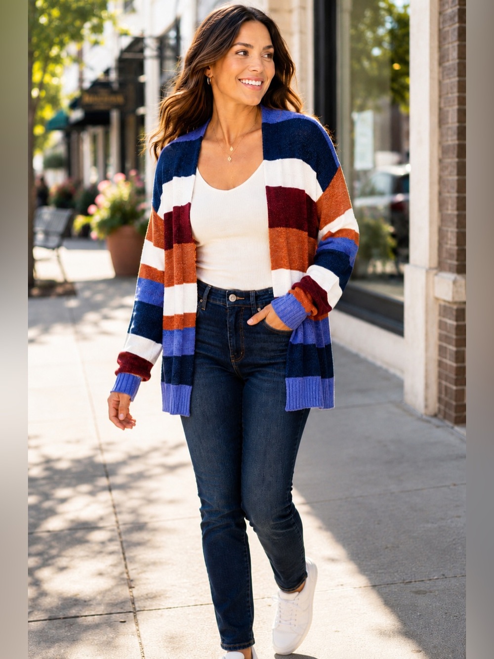 ECOWISH L Colorblock Long Cardigan Cotton Blend Boho Fall Sweater NWOT